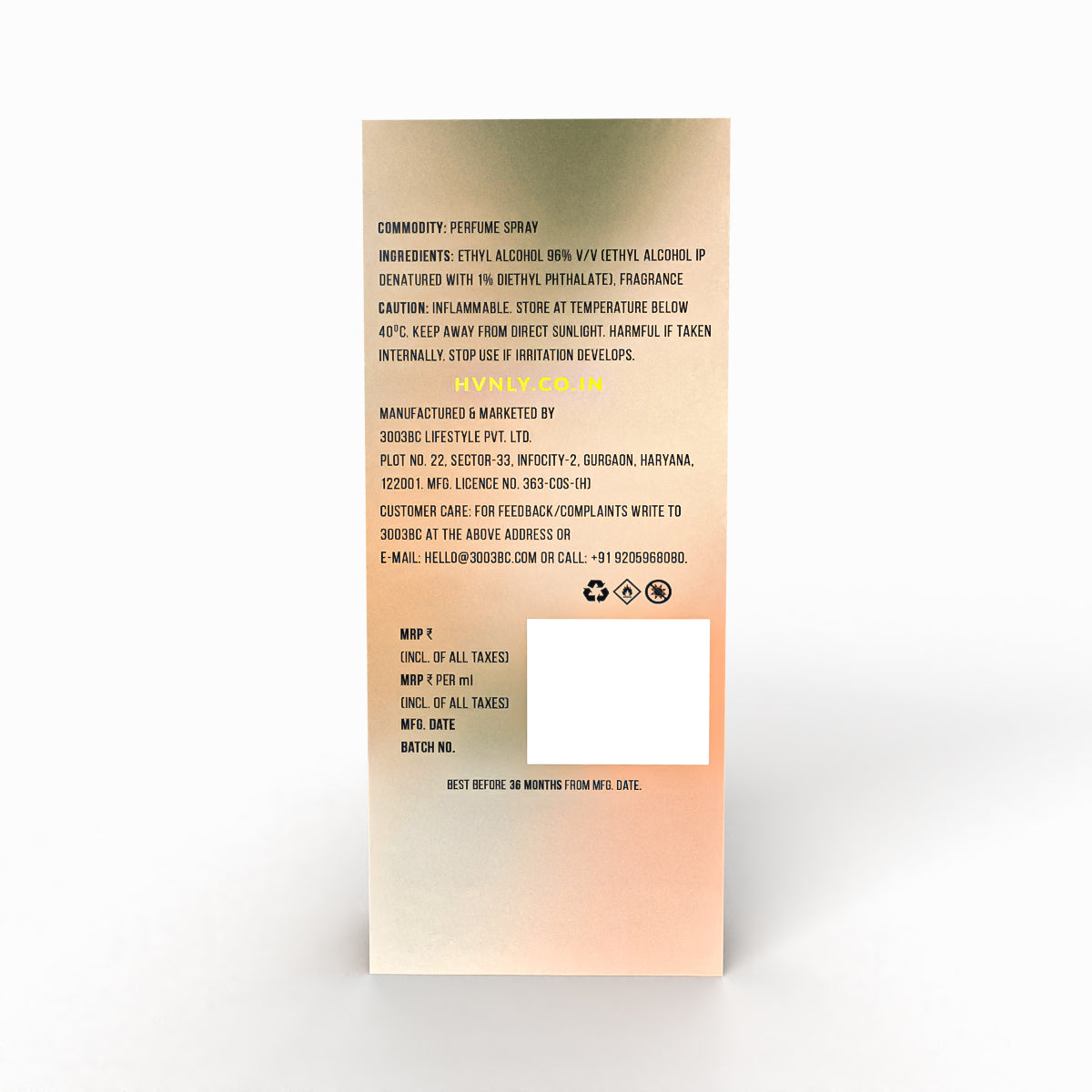 HVNLY Ecstasie Eau De Perfume For Women Back Of Pack