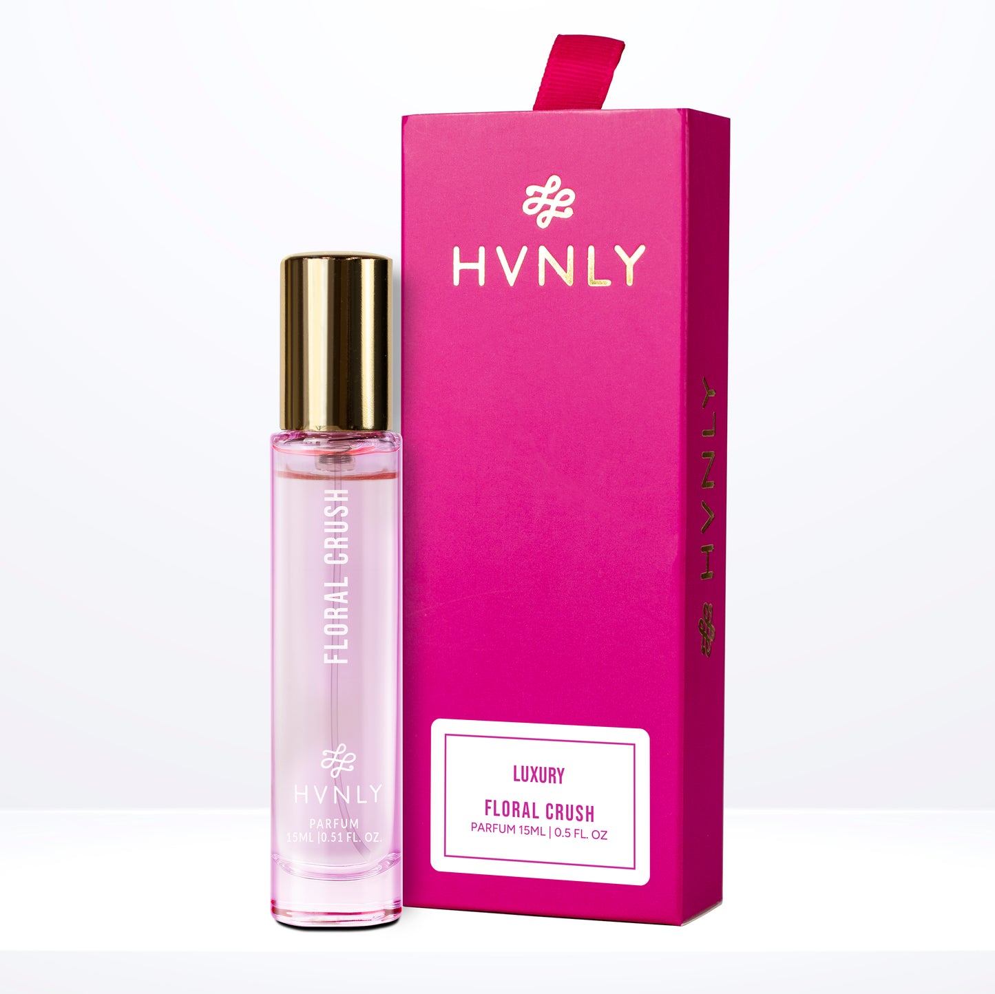 HVNLY Floral Crush 15ml perfume bottle and packaging on a white background