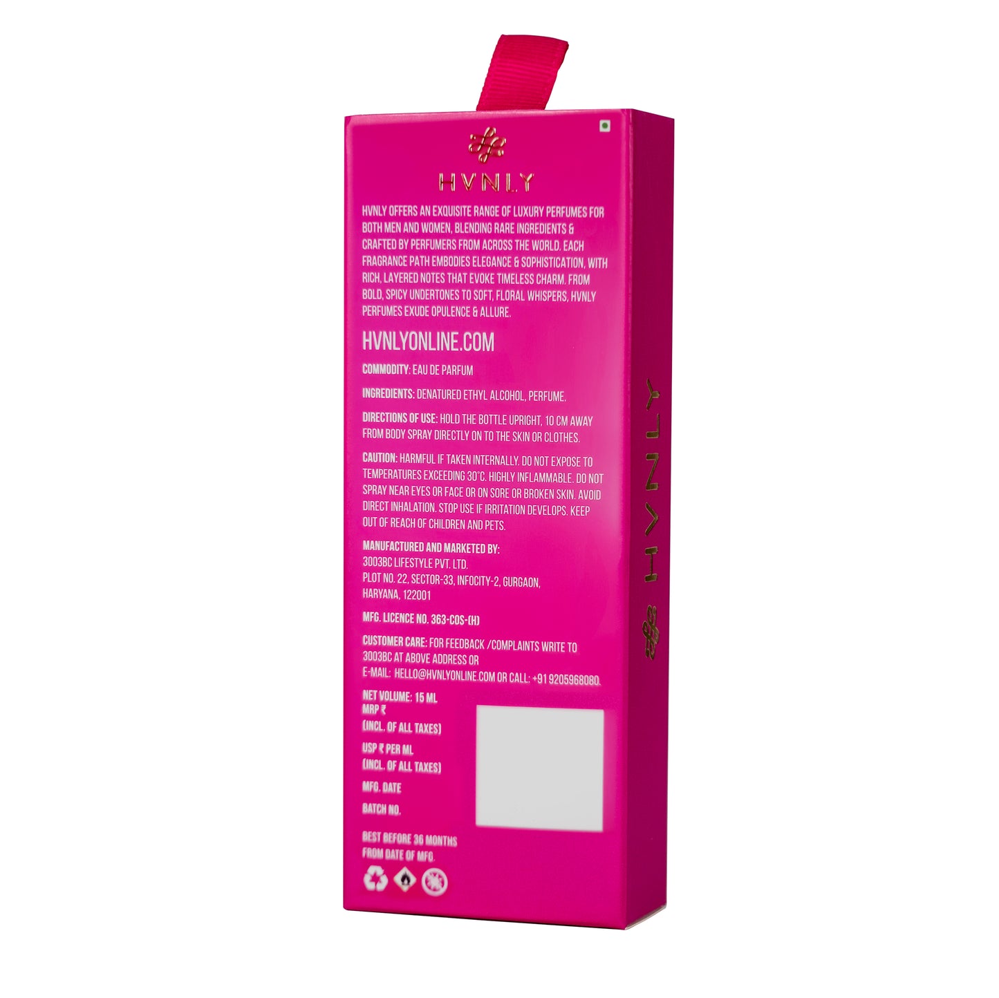 Back Of Pack of 15ml luxury perfume by HVNLY