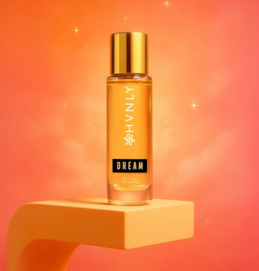 HVNLY's Dream perfume bottle kept as to showcase its aesthetics, compact and sleek design