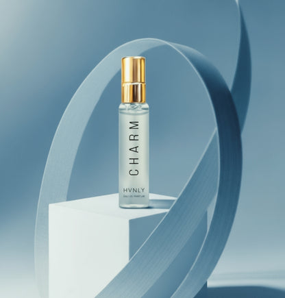 HVNLY's Charm perfume bottle showcasing the aesthetics and design of the bottle 