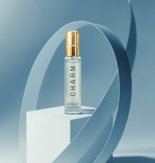 HVNLY's Charm perfume bottle showcasing the aesthetics and design of the bottle 
