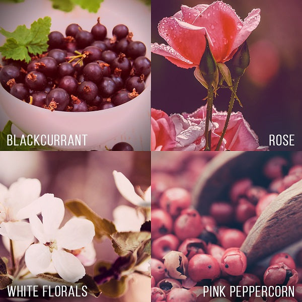 Ingredients present in blossom perfume are Blackcurrant, Rose, White Florals and Pink Peppercorn