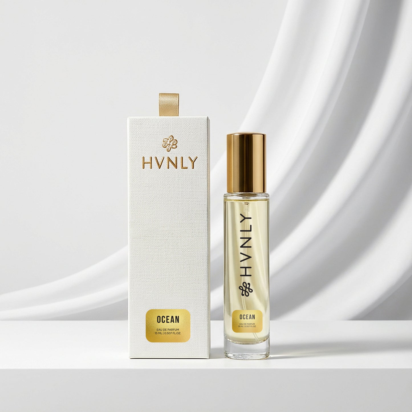 HVNLY Ocean perfume bottle and packaging on a white background
