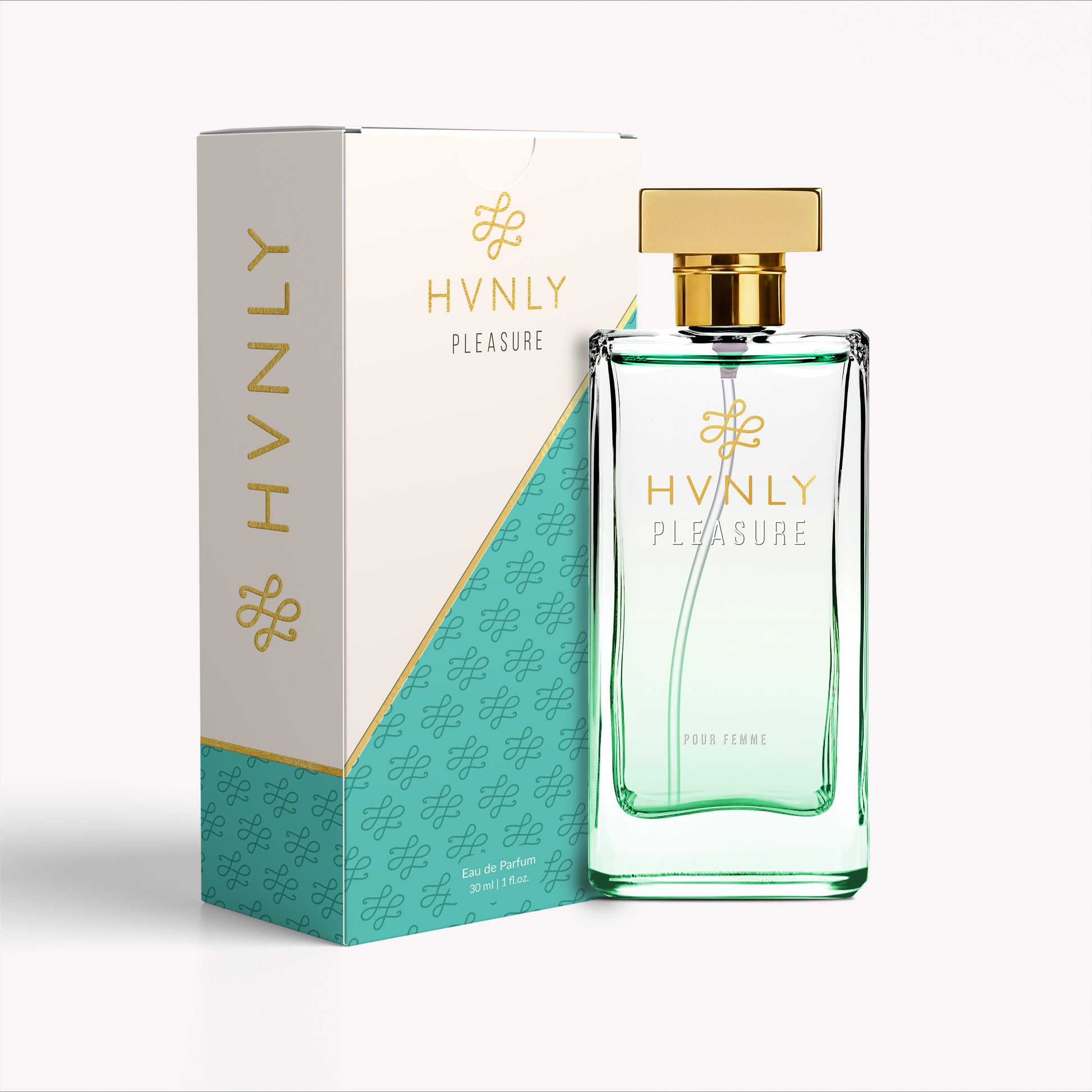 HVNLY Pleasure perfume bottle and packaging on a white background