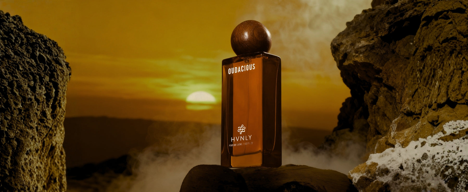 Sliding shot of Oudacious perfume showcasing the top, middle and base notes in the next shot.