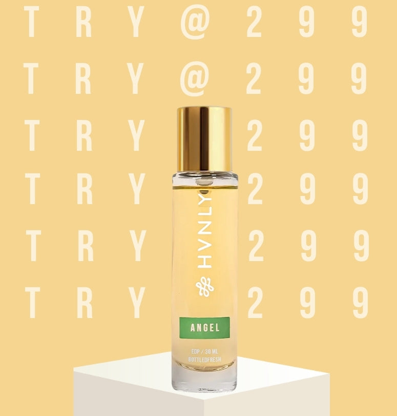 Video stating- Try Angel Perfume by HVNLY at just Rs. 299. Communicating that it costs less than a pizza.