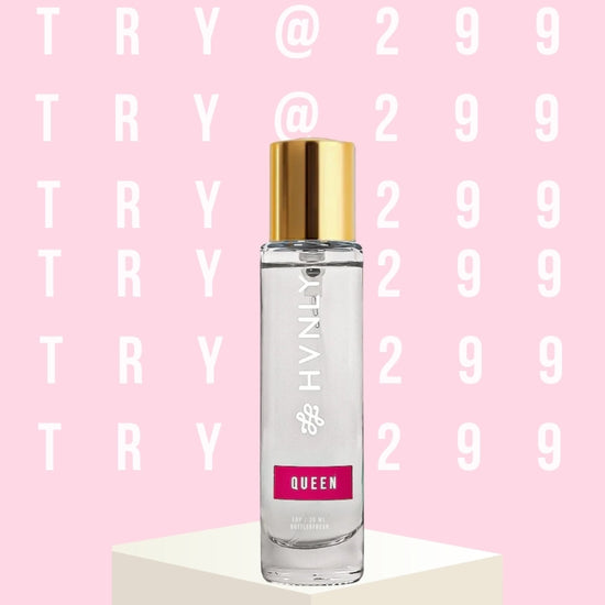 Video showing- buy Queen perfume by HVNLY @ 299 which costs just like a phone cover.