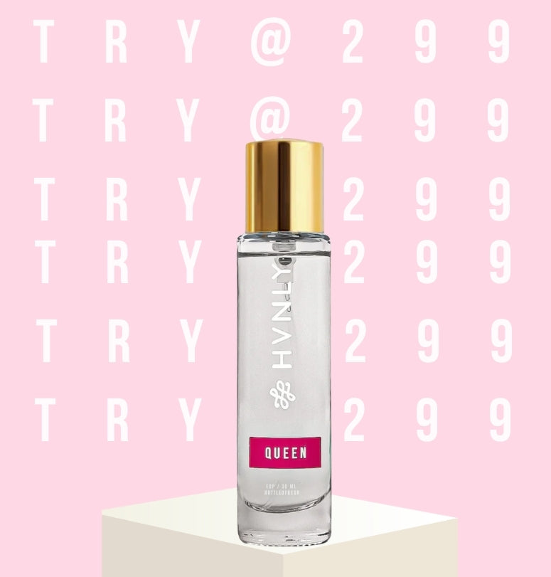 Video showing- buy Queen perfume by HVNLY @ 299 which costs just like a phone cover.