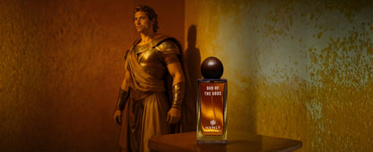 Sliding shot of Oud of the Gods perfume showcasing the top, middle and base notes in the next frame.