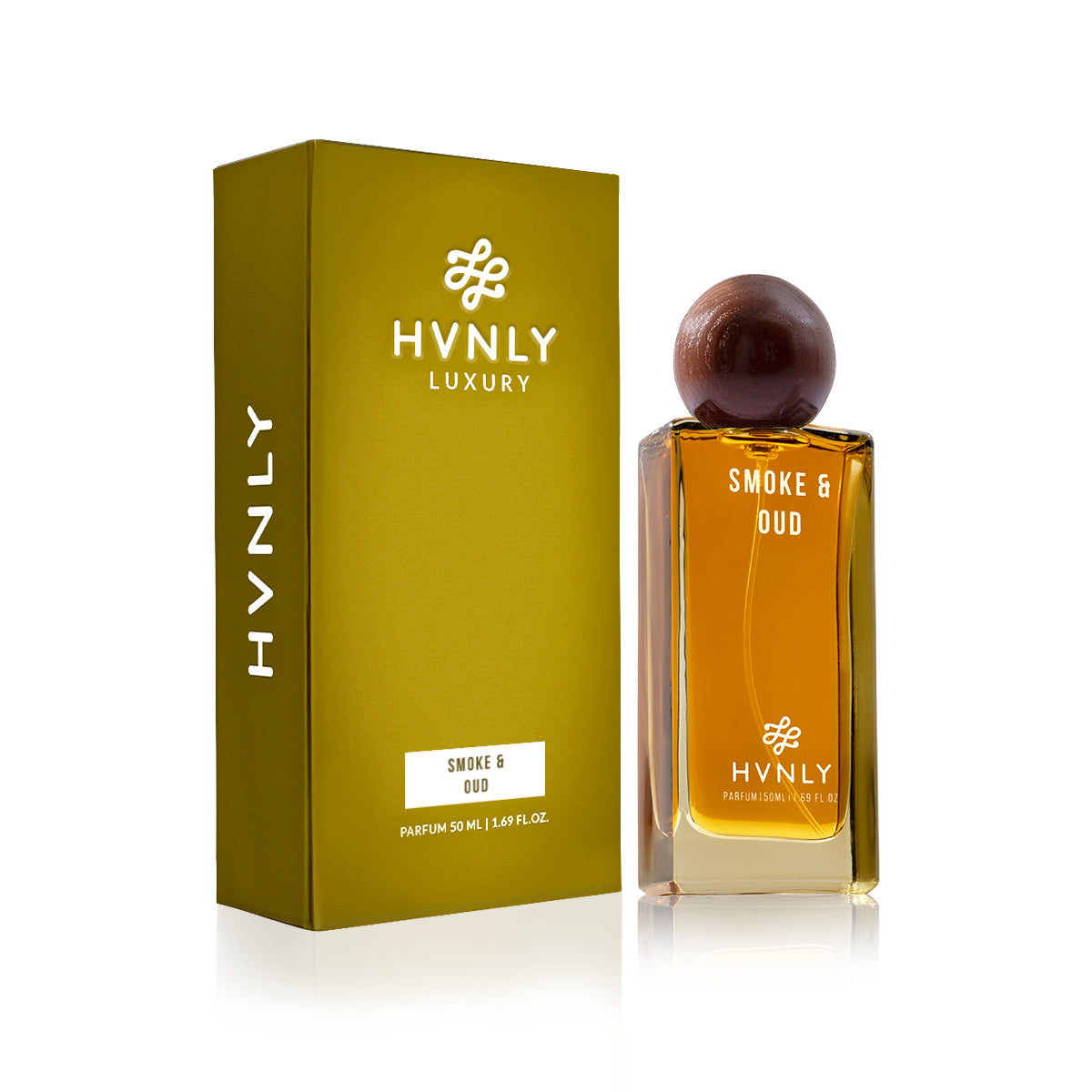 HVNLY Luxury Smoke & Oud perfume bottle and packaging on a white background